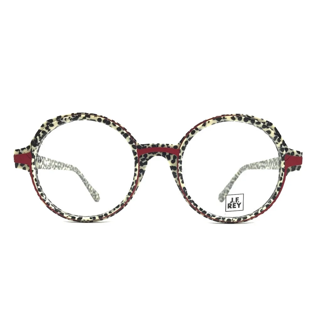 J.F. Rey Eyeglasses Frames JF1342 9138 Black White Cow Print Polka Dot 51-22-140